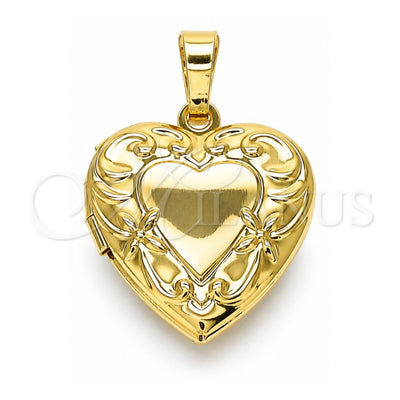 Oro Laminado Locket Pendant, Gold Filled Style Heart and Flower Design, Polished, Golden Finish, 05.117.0005