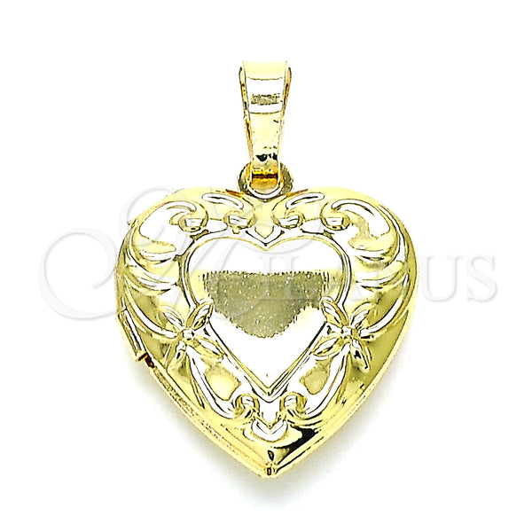 Gold Filled Pendant — Locket Pendant Heart and Flower Design Polished 05. — main product view — SKU 144774 | Oro Laminado dije — Locket Pendant corazón and flor diseño pulido 05. — SKU 144774