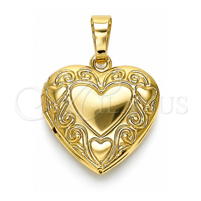 Oro Laminado Locket Pendant, Gold Filled Style Heart Design, Polished, Golden Finish, 05.117.0006