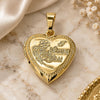 Oro Laminado Locket Pendant, Gold Filled Style Heart and Flower Design, Polished, Golden Finish, 05.117.0008