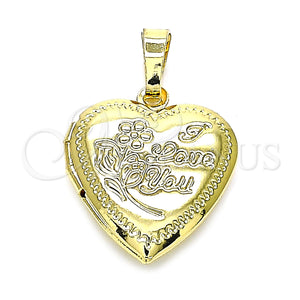 Gold Filled Pendant — Locket Pendant Heart and Flower Design Polished 05. — main product view — SKU 144779 | Oro Laminado dije — Locket Pendant corazón and flor diseño pulido 05. — SKU 144779