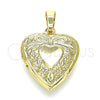 Oro Laminado Locket Pendant, Gold Filled Style Heart and Bow Design, Polished, Golden Finish, 05.117.0009