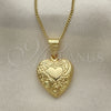Oro Laminado Pendant Necklace, Gold Filled Style Heart and Flower Design, Polished, Golden Finish, 04.117.0020.20