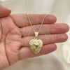 Oro Laminado Pendant Necklace, Gold Filled Style Heart and Flower Design, Polished, Golden Finish, 04.117.0020.20 (02 MM Thickness, 20 Inches Length)