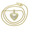 Oro Laminado Pendant Necklace, Gold Filled Style Heart and Flower Design, Polished, Golden Finish, 04.117.0020.20 (02 MM Thickness, 20 Inches Length)