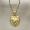 Oro Laminado Pendant Necklace, Gold Filled Style Heart and Flower Design, Polished, Golden Finish, 04.117.0020.20 (02 MM Thickness, 20 Inches Length)