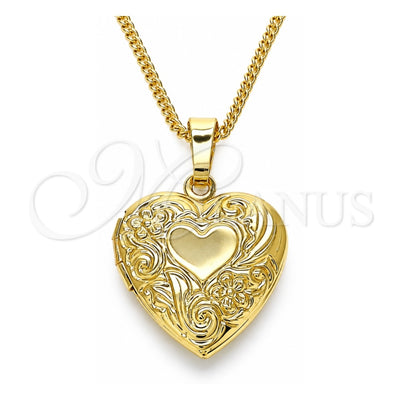 Oro Laminado Pendant Necklace, Gold Filled Style Heart and Flower Design, Polished, Golden Finish, 04.117.0020.20 (02 MM Thickness, 20 Inches Length)