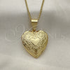 Oro Laminado Pendant Necklace, Gold Filled Style Heart and Flower Design, Polished, Golden Finish, 04.117.0021.20