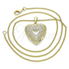 Oro Laminado Pendant Necklace, Gold Filled Style Heart and Flower Design, Polished, Golden Finish, 04.117.0021.20 (02 MM Thickness, 20 Inches Length)