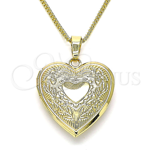 Oro Laminado Pendant Necklace, Gold Filled Style Heart and Flower Design, Polished, Golden Finish, 04.117.0021.20 (02 MM Thickness, 20 Inches Length)
