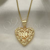 Oro Laminado Pendant Necklace, Gold Filled Style Heart Design, Polished, Golden Finish, 04.117.0022.20