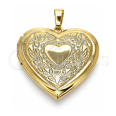 Oro Laminado Locket Pendant, Gold Filled Style Heart Design, Polished, Golden Finish, 05.117.0015
