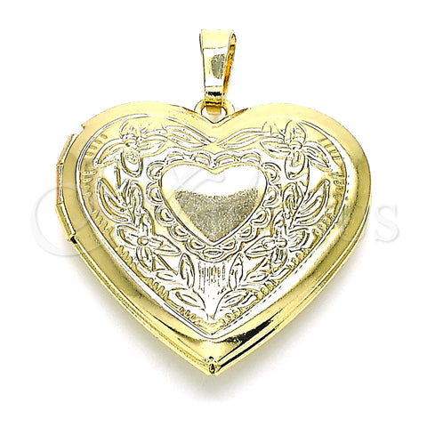 Oro Laminado Locket Pendant, Gold Filled Style Heart Design, Polished, Golden Finish, 05.117.0015