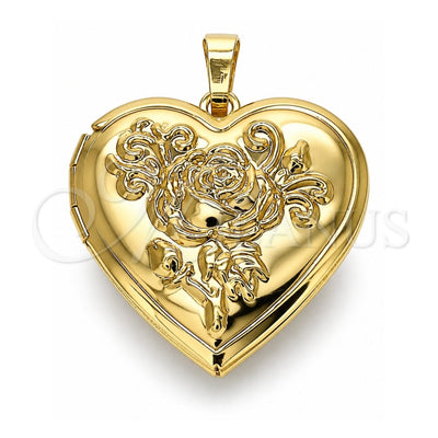 Oro Laminado Locket Pendant, Gold Filled Style Heart and Flower Design, Polished, Golden Finish, 05.117.0016