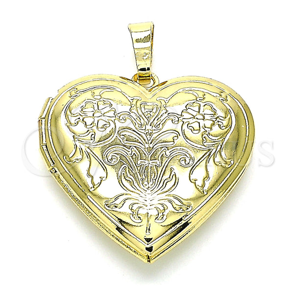 Gold Filled Pendant — Locket Pendant Heart and Flower Design Polished 05. — main product view — SKU 144794 | Oro Laminado dije — Locket Pendant corazón and flor diseño pulido 05. — SKU 144794