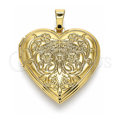 Oro Laminado Locket Pendant, Gold Filled Style Heart and Flower Design, Polished, Golden Finish, 05.117.0018