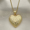 Oro Laminado Pendant Necklace, Gold Filled Style Heart and Flower Design, Polished, Golden Finish, 04.117.0026.20
