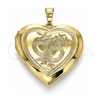 Oro Laminado Locket Pendant, Gold Filled Style Heart Design, Polished, Golden Finish, 05.117.0020
