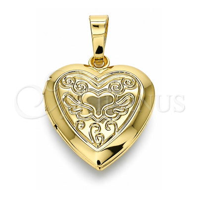 Oro Laminado Locket Pendant, Gold Filled Style Heart Design, Polished, Golden Finish, 05.117.0021