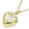 Oro Laminado Locket Pendant, Gold Filled Style Heart and Flower Design, Polished, Golden Finish, 05.117.0023