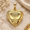 Oro Laminado Locket Pendant, Gold Filled Style Heart and Flower Design, Polished, Golden Finish, 05.117.0023