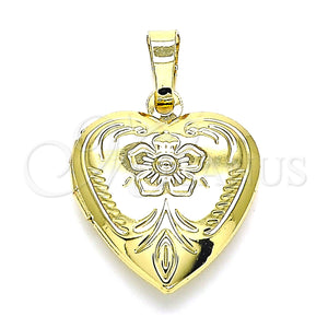 Gold Filled Pendant — Locket Pendant Heart and Flower Design Polished 05. — main product view — SKU 144805 | Oro Laminado dije — Locket Pendant corazón and flor diseño pulido 05. — SKU 144805