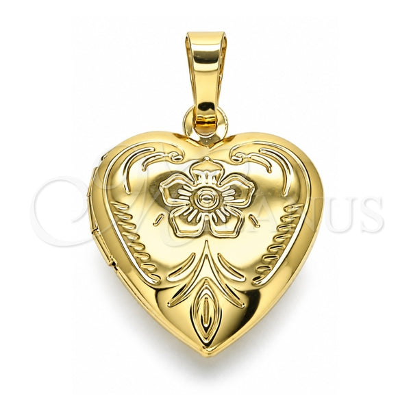 Oro Laminado Locket Pendant, Gold Filled Style Heart and Flower Design, Polished, Golden Finish, 05.117.0023