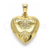 Oro Laminado Locket Pendant, Gold Filled Style Heart and Flower Design, Polished, Golden Finish, 05.117.0023