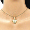 Oro Laminado Pendant Necklace, Gold Filled Style Heart and Flower Design, Polished, Golden Finish, 04.117.0030.20 (02 MM Thickness, 20 Inches Length)