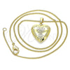 Oro Laminado Pendant Necklace, Gold Filled Style Heart and Flower Design, Polished, Golden Finish, 04.117.0030.20 (02 MM Thickness, 20 Inches Length)