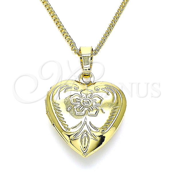 Gold Filled Necklace — Pendant Necklace Heart and Flower Design Polished 04. — main product view — SKU 144806 | Oro Laminado collar — Pendant Necklace corazón and flor diseño pulido 04. — SKU 144806