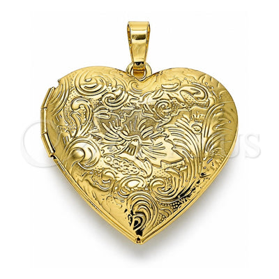 Oro Laminado Locket Pendant, Gold Filled Style Heart Design, Polished, Golden Finish, 05.117.0024