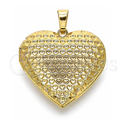 Oro Laminado Locket Pendant, Gold Filled Style Heart Design, Polished, Golden Finish, 05.117.0025