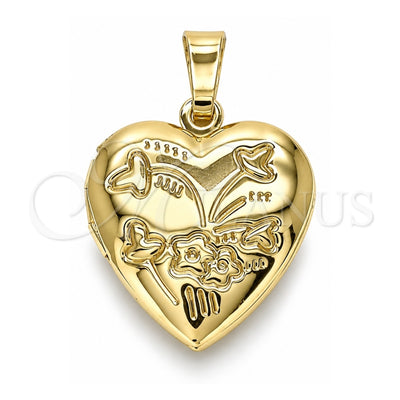 Oro Laminado Locket Pendant, Gold Filled Style Heart and Flower Design, Polished, Golden Finish, 05.117.0027