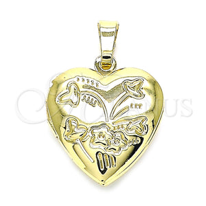 Gold Filled Pendant — Locket Pendant Heart and Flower Design Polished 05. — main product view — SKU 144813 | Oro Laminado dije — Locket Pendant corazón and flor diseño pulido 05. — SKU 144813