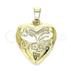 Oro Laminado Locket Pendant, Gold Filled Style Heart and Flower Design, Polished, Golden Finish, 05.117.0027