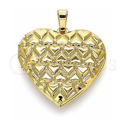 Oro Laminado Locket Pendant, Gold Filled Style Heart Design, Polished, Golden Finish, 05.117.0030