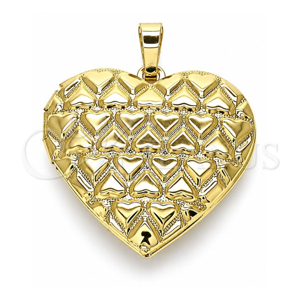 Oro Laminado Locket Pendant, Gold Filled Style Heart Design, Polished, Golden Finish, 05.117.0030