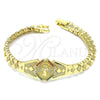 Oro Laminado Fancy Bracelet, Gold Filled Style Divino NiÃ±o and Heart Design, with Multicolor Cubic Zirconia, Diamond Cutting Finish, Golden Finish, 03.100.0069.07 (08 MM Thickness, 7 Inches Length)