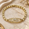 Oro Laminado Fancy Bracelet, Gold Filled Style Elephant and Owl Design, Diamond Cutting Finish, Golden Finish, 03.100.0070.07 (06 MM Thickness, 7 Inches Length)