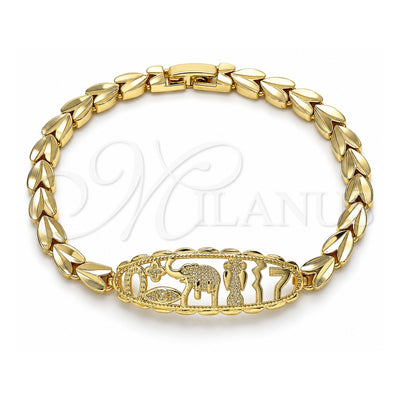 Oro Laminado Fancy Bracelet, Gold Filled Style Elephant and Owl Design, Diamond Cutting Finish, Golden Finish, 03.100.0070.07 (06 MM Thickness, 7 Inches Length)