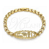 Oro Laminado Fancy Bracelet, Gold Filled Style Elephant and Owl Design, Diamond Cutting Finish, Golden Finish, 03.100.0070.07 (06 MM Thickness, 7 Inches Length)