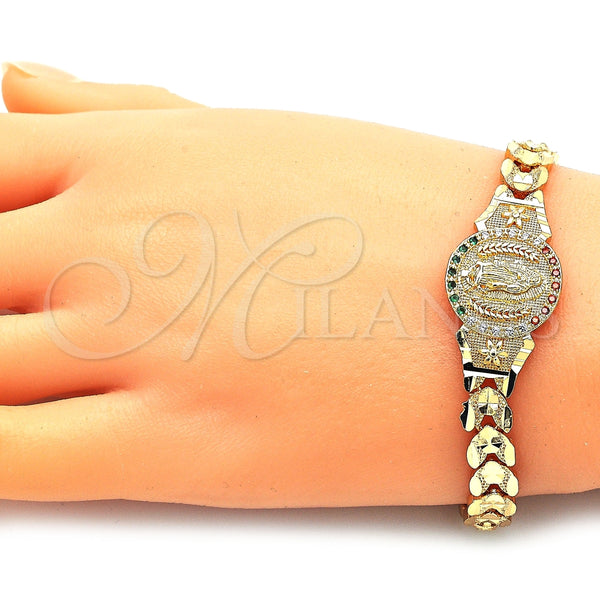 Gold Filled Bracelet — Fancy Bracelet Guadalupe and Flower Design with Multicolor — alternate product view — SKU 144826 | Oro Laminado brazalete — elegante Bracelet Guadalupe and flor diseño with Multicolor — SKU 144826