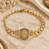 Oro Laminado Fancy Bracelet, Gold Filled Style Guadalupe and Flower Design, with Multicolor Cubic Zirconia, Diamond Cutting Finish, Golden Finish, 03.100.0062.1.08 (08 MM Thickness, 8 Inches Length)