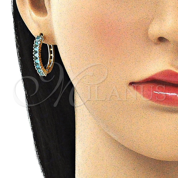 Gold Filled Hoop Earrings — Huggie Hoop with Blue Topaz Cubic Zirconia Polished — alternate product view — SKU 144828 | Oro Laminado aretes de aro — Huggie Hoop with Blue Topaz Cubic Zirconia pulido — SKU 144828