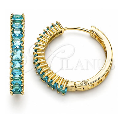 Oro Laminado Huggie Hoop, Gold Filled Style with Blue Topaz Cubic Zirconia, Polished, Golden Finish, 02.210.0105.14.25