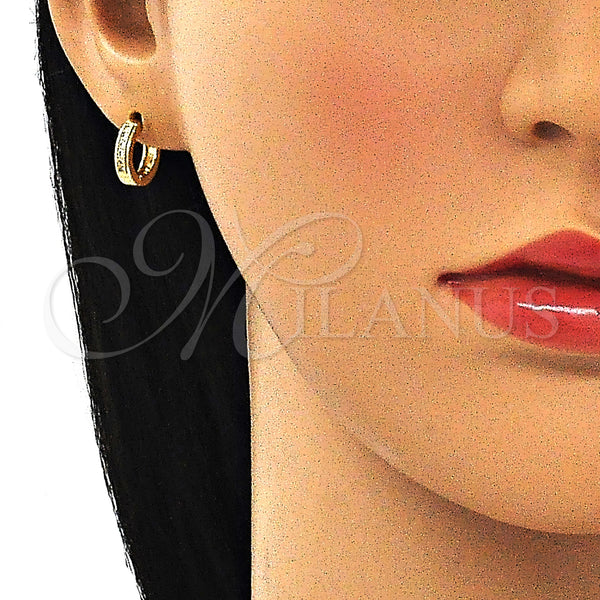 Gold Filled Hoop Earrings — Huggie Hoop with White Micro Pave Polished 02. — main product view — SKU 144829 | Oro Laminado aretes de aro — Huggie Hoop with blanco Micro Pave pulido 02. — SKU 144829