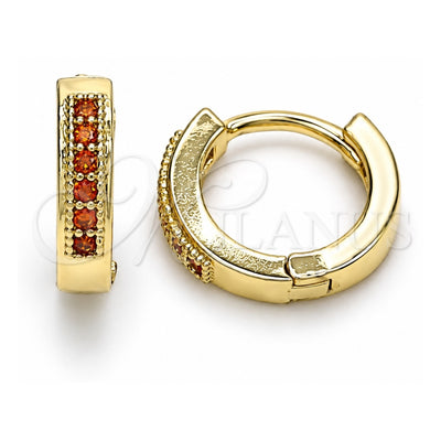 Oro Laminado Huggie Hoop, Gold Filled Style with Garnet Micro Pave, Polished, Golden Finish, 02.210.0598.1.10