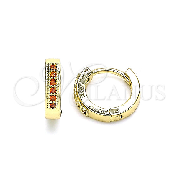 Gold Filled Hoop Earrings — Huggie Hoop with Garnet Micro Pave Polished 02. — main product view — SKU 144830 | Oro Laminado aretes de aro — Huggie Hoop with Garnet Micro Pave pulido 02. — SKU 144830