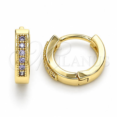 Oro Laminado Huggie Hoop, Gold Filled Style with Amethyst Micro Pave, Polished, Golden Finish, 02.210.0598.2.10